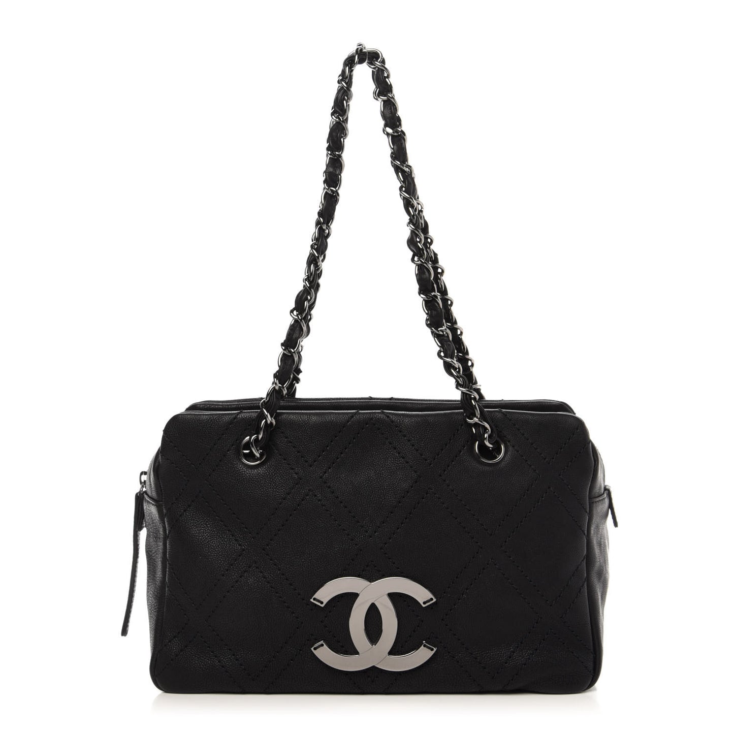 Calfskin Diamond Stitch Tote Black