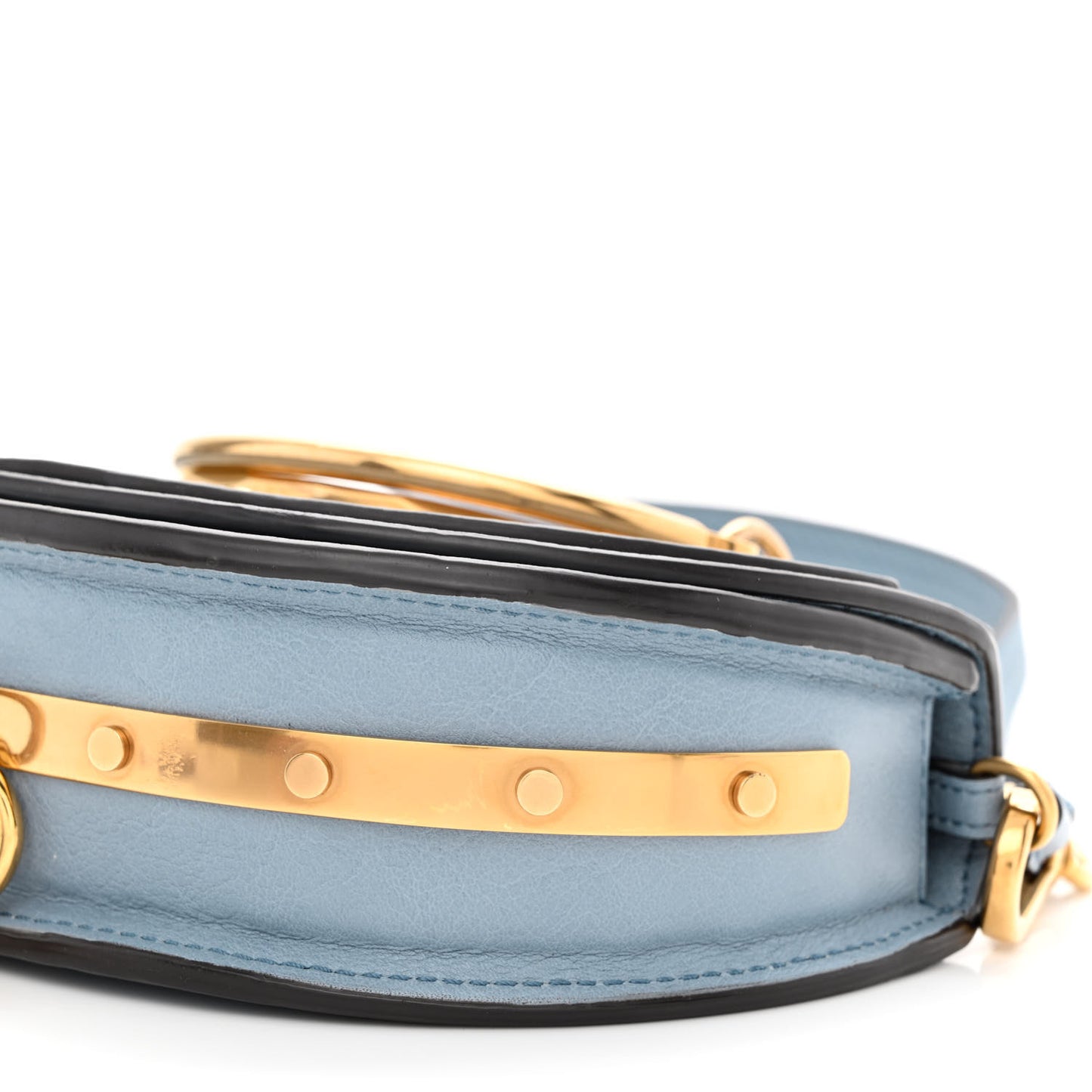 Calfskin Small Nile Bracelet Minaudiere Bag Washed Blue
