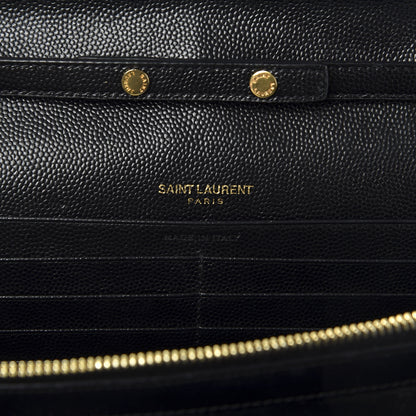 Saint Laurent Grain De Poudre Matelasse Chevron Monogram Chain Wallet Black 7 of 8