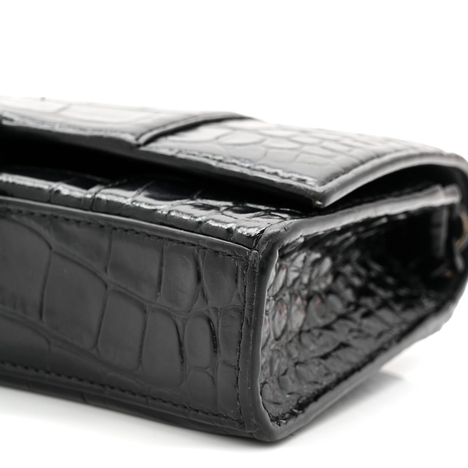 Balenciaga Shiny Calfskin Monochrome Crocodile Embossed Hourglass Chain Bag Black 9 of 9