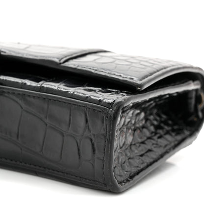 Balenciaga Shiny Calfskin Monochrome Crocodile Embossed Hourglass Chain Bag Black 9 of 9