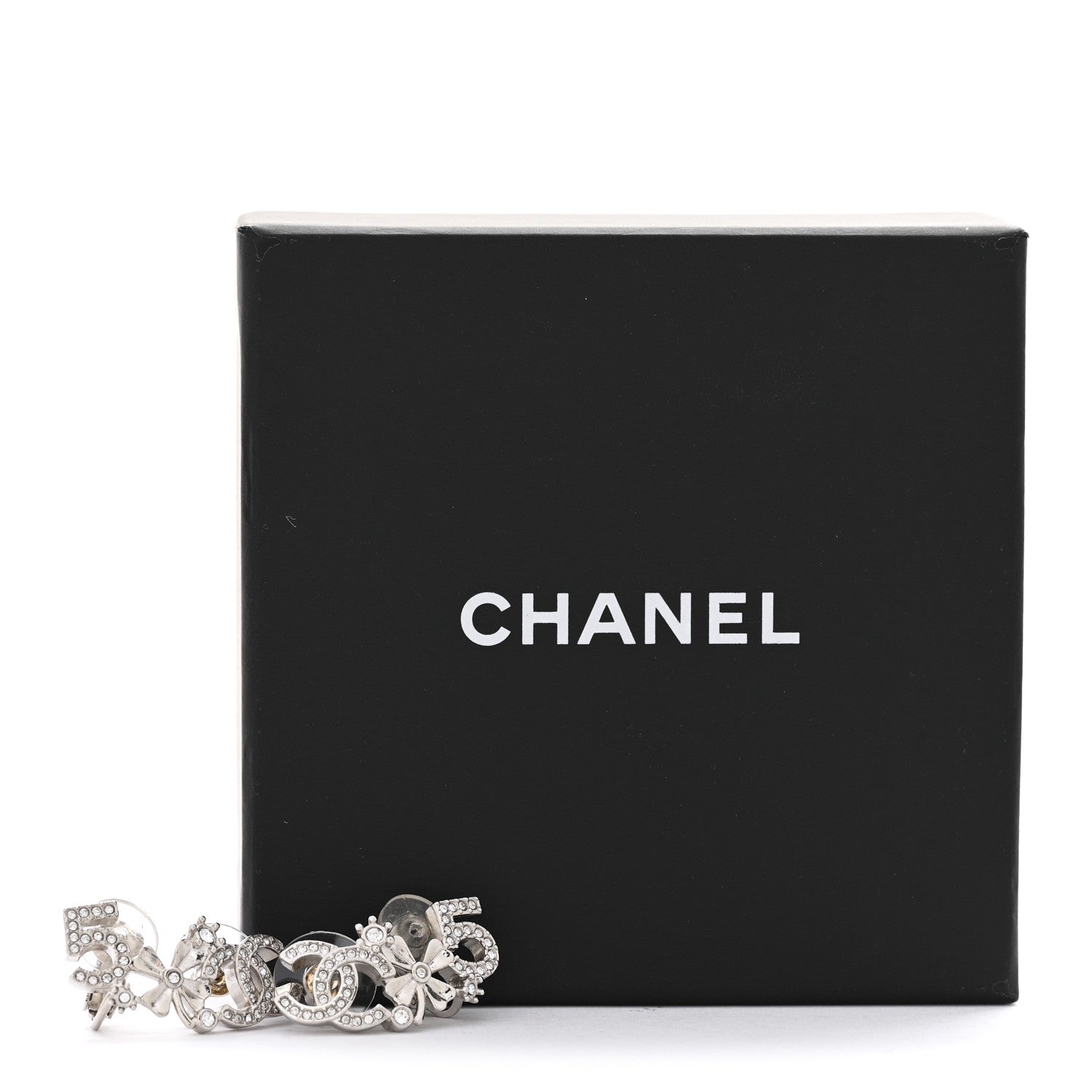 Chanel Metal Crystal No 5 Clover CC Clip On Drop Earrings Silver 5 of 5