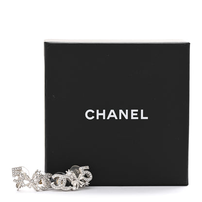 Chanel Metal Crystal No 5 Clover CC Clip On Drop Earrings Silver 5 of 5