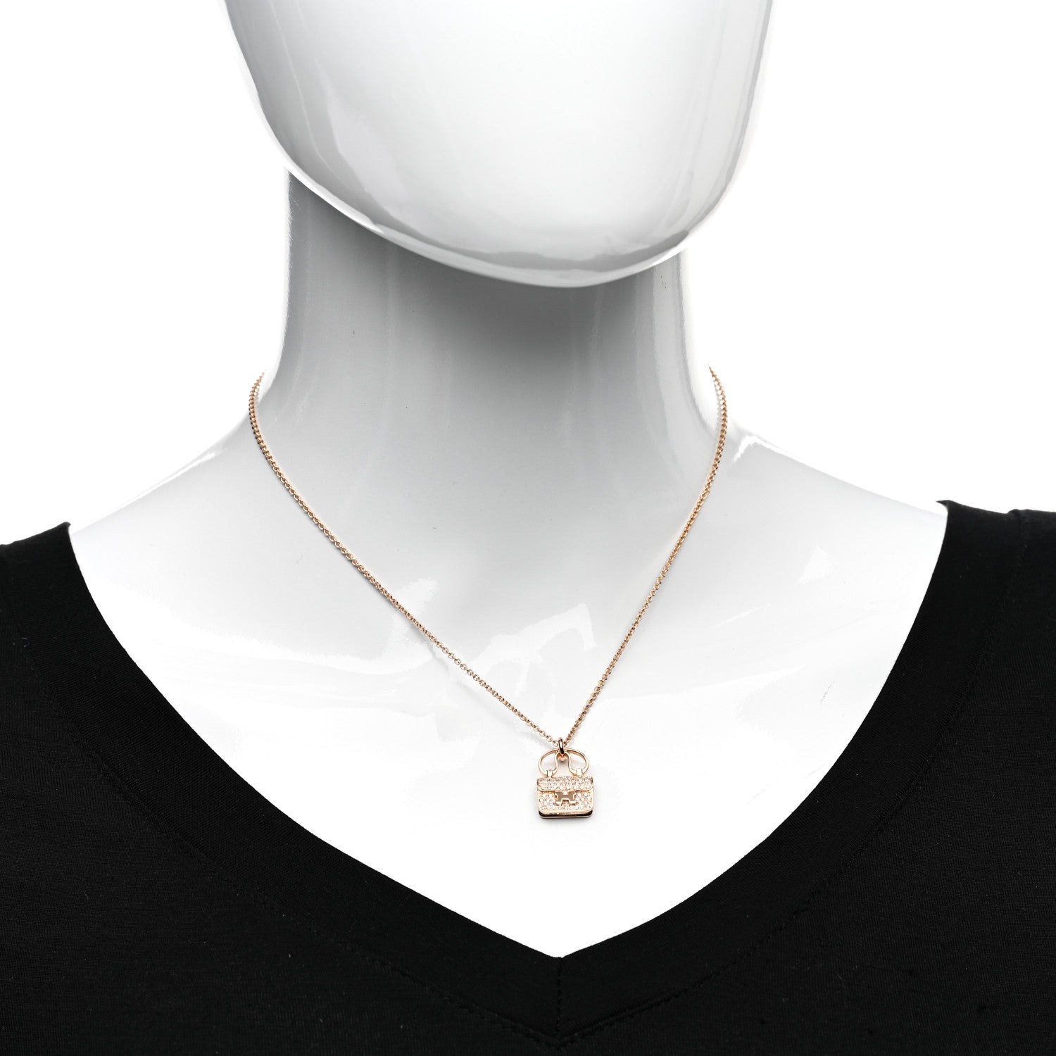Hermes 18K Rose Gold Diamond Constance Amulette Pendant Necklace 2 of 5