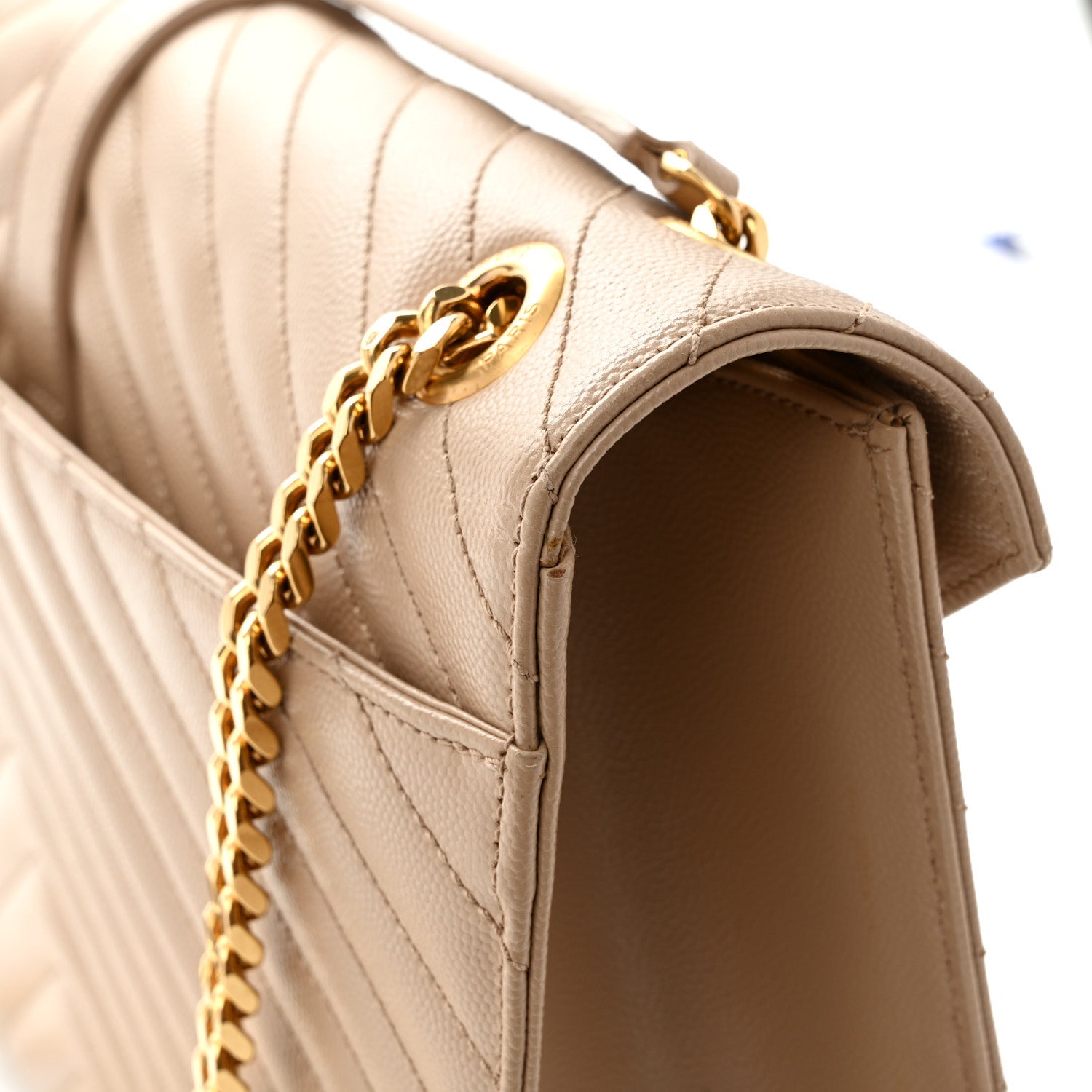 Saint Laurent Grain De Poudre Matelasse Chevron Large Monogram Satchel Dark Beige 12 of 13