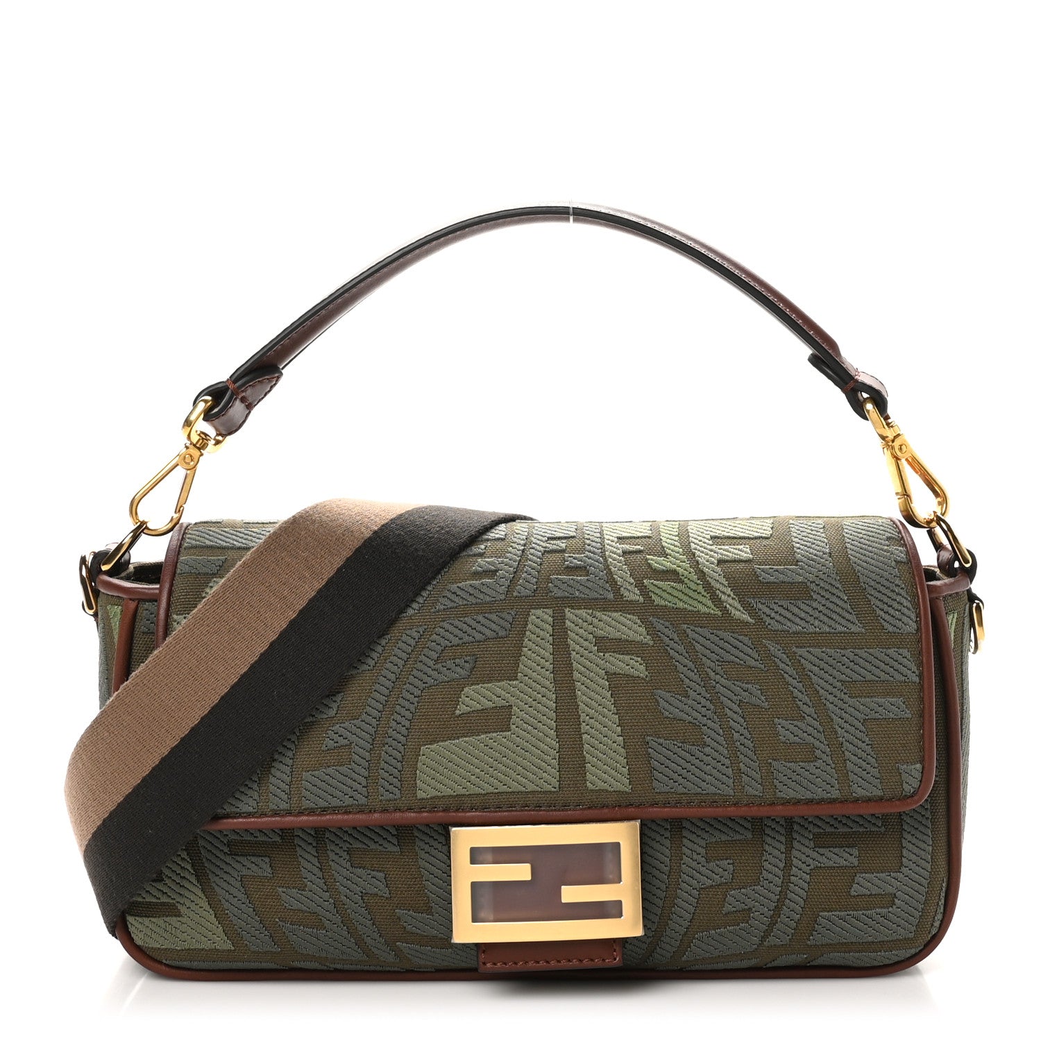 Fendi X SARA COLEMAN Canvas Vitello King FF Fish Eye Embroidered Baguette Amazzonia Ghianda 1 of 10