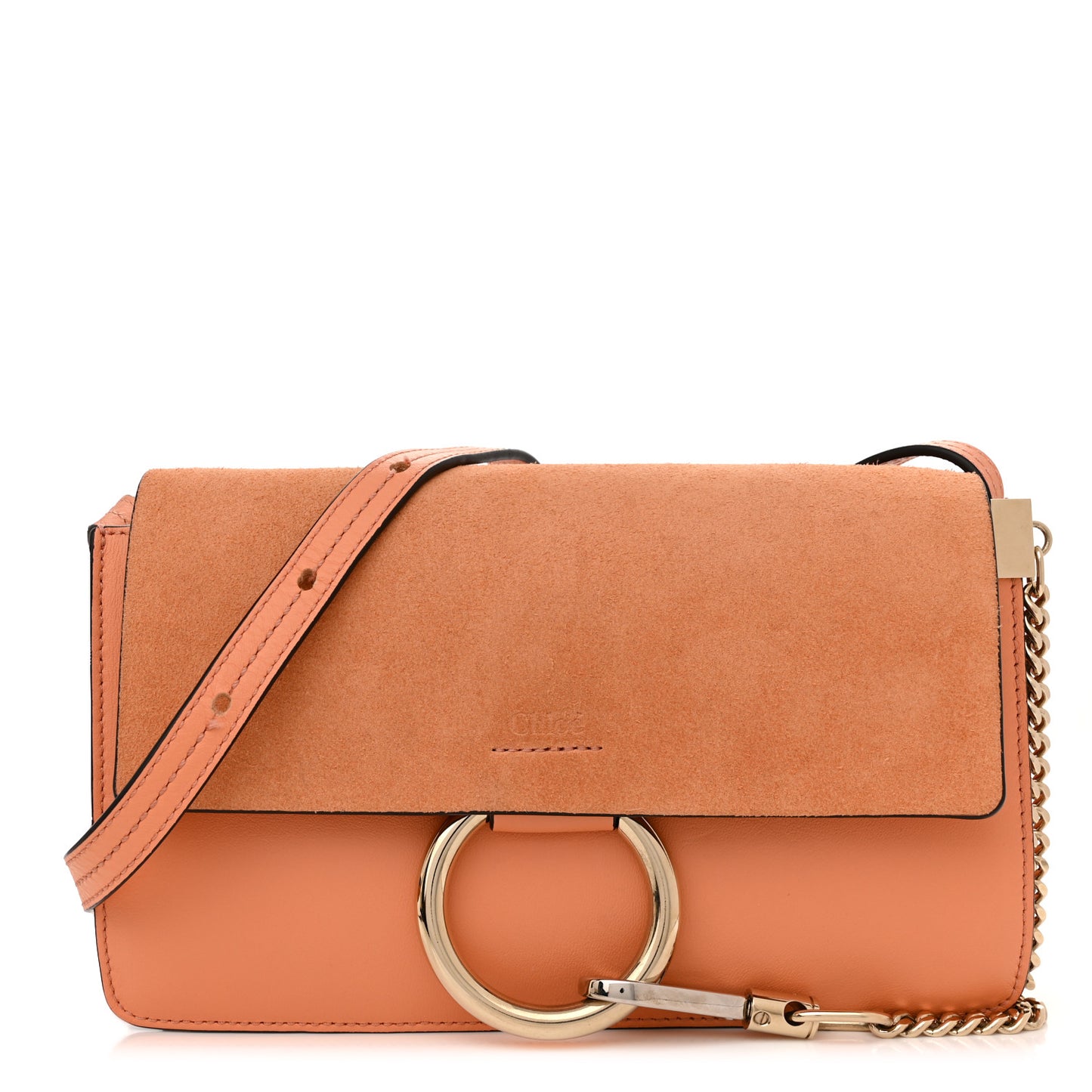 Suede Calfskin Small Faye Shoulder Bag Marrone