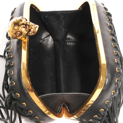 Alexander McQueen Leather Fringe Crystal Skull Box Clutch Black 9 of 10