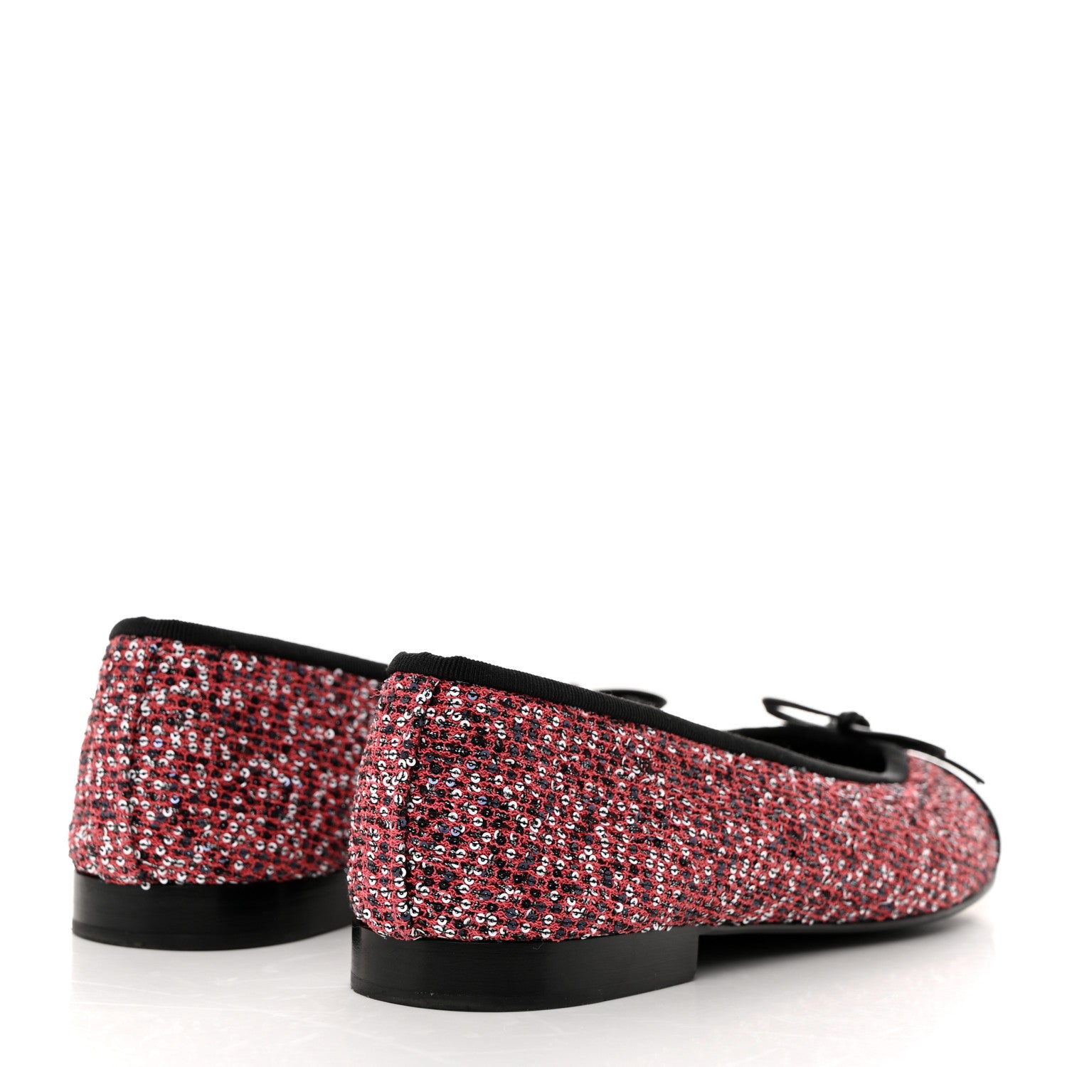 Chanel Tweed Grosgrain Sequin Cap Toe Ballerina Flats 38 Black Pink 4 of 10