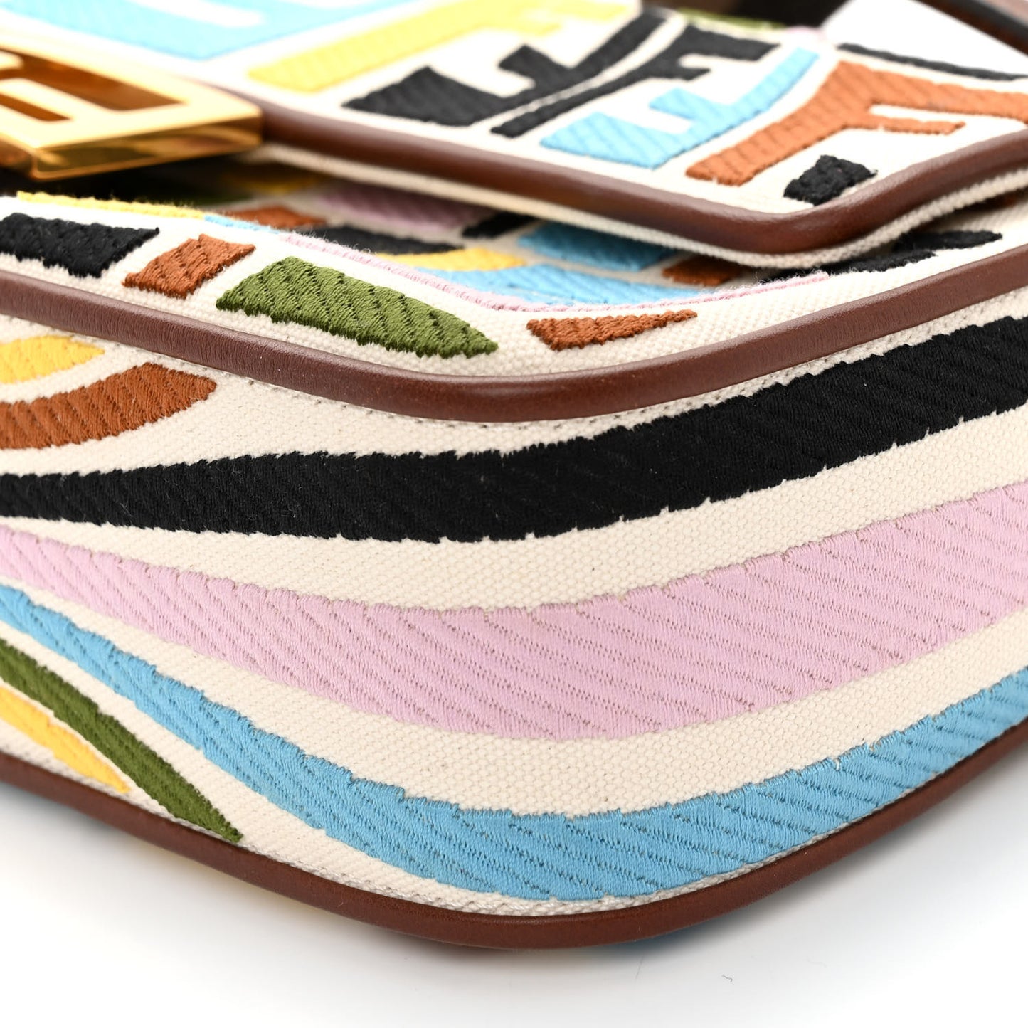 X SARA COLEMAN Canvas Vitello King Seta FF Fish Eye Embroidered Baguette Grezzo Multicolor Ghianda