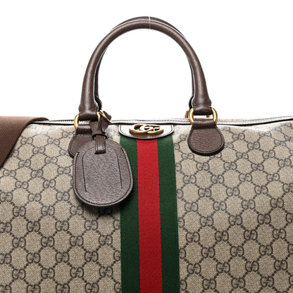 Gucci GG Supreme Monogram Textured Dollar Calfskin Web Medium Ophidia Carry-On Duffle Bag Beige Ebony New Acero 7 of 9