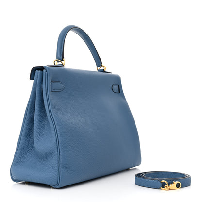 Hermes Togo Kelly Retourne 32 Azur 3 of 15