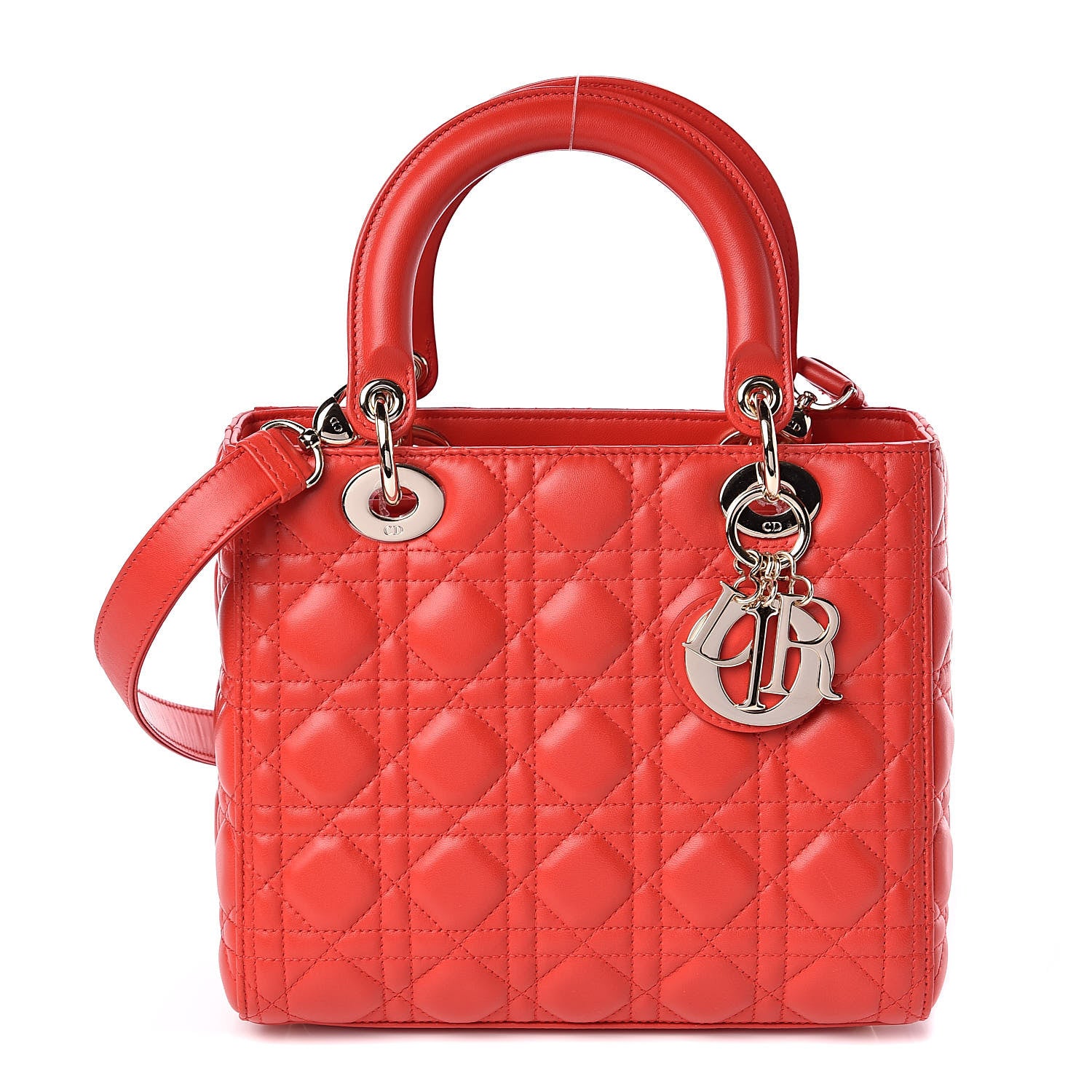 Christian Dior Lambskin Cannage Medium Lady Dior Red 2 of 10