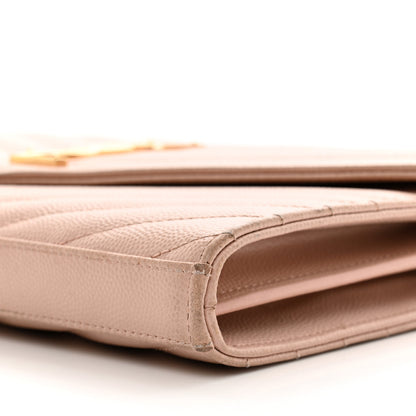 Saint Laurent Grain De Poudre Matelasse Chevron Monogram Chain Wallet Pale Blush 10 of 14