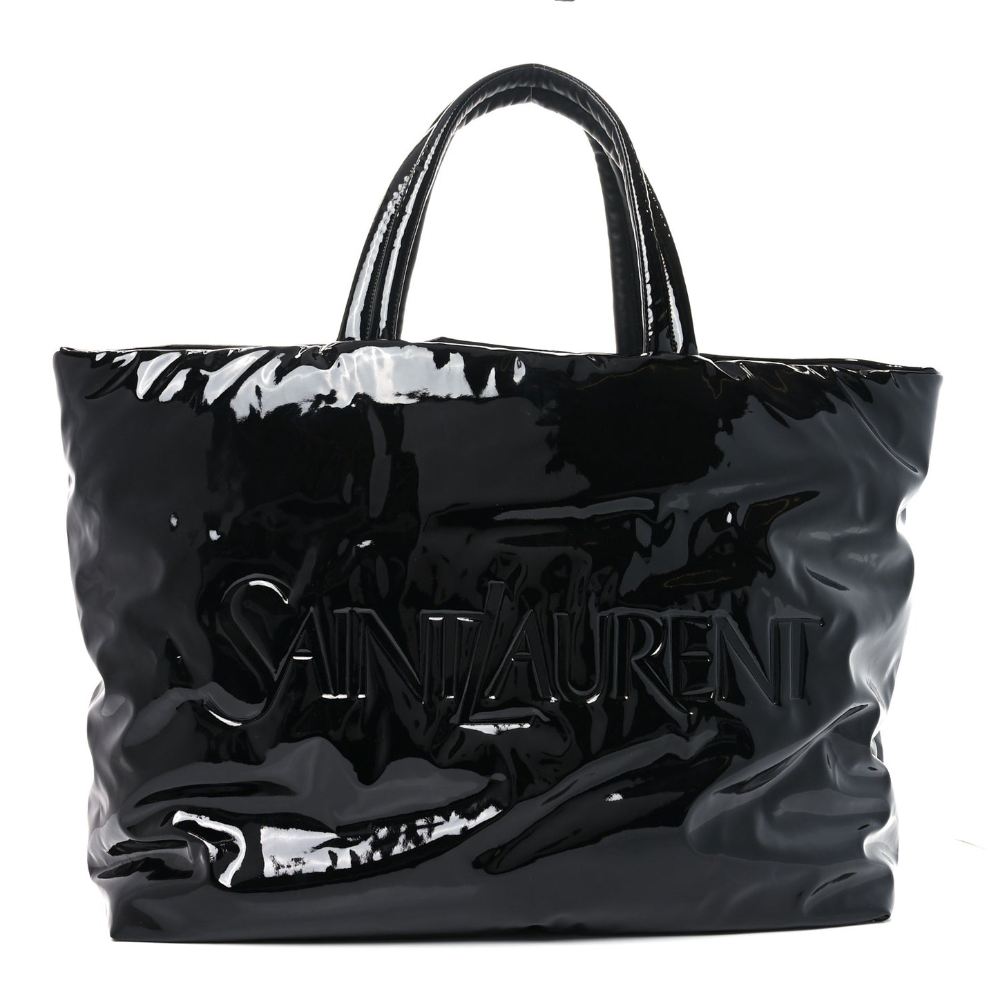 Patent Wide Puffer Maxi Tote Black