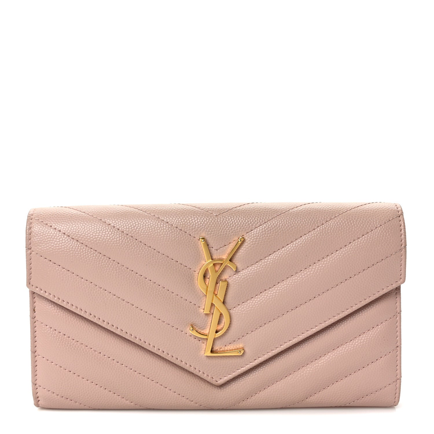 Saint Laurent Grain De Poudre Matelasse Chevron Monogram Flap Wallet Pale Pink 1 of 7