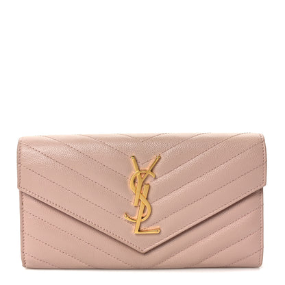 Saint Laurent Grain De Poudre Matelasse Chevron Monogram Flap Wallet Pale Pink 1 of 7