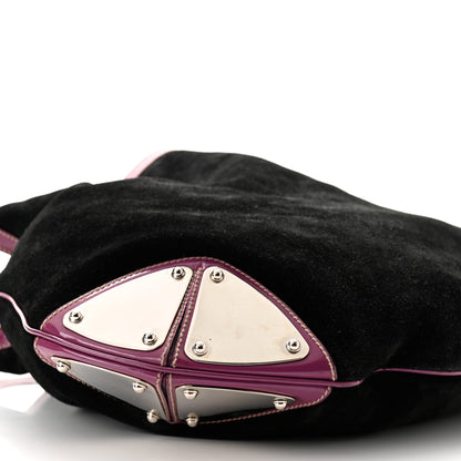 Gucci Suede Large Indy Top Handle Hobo Black Purple Red 9 of 10