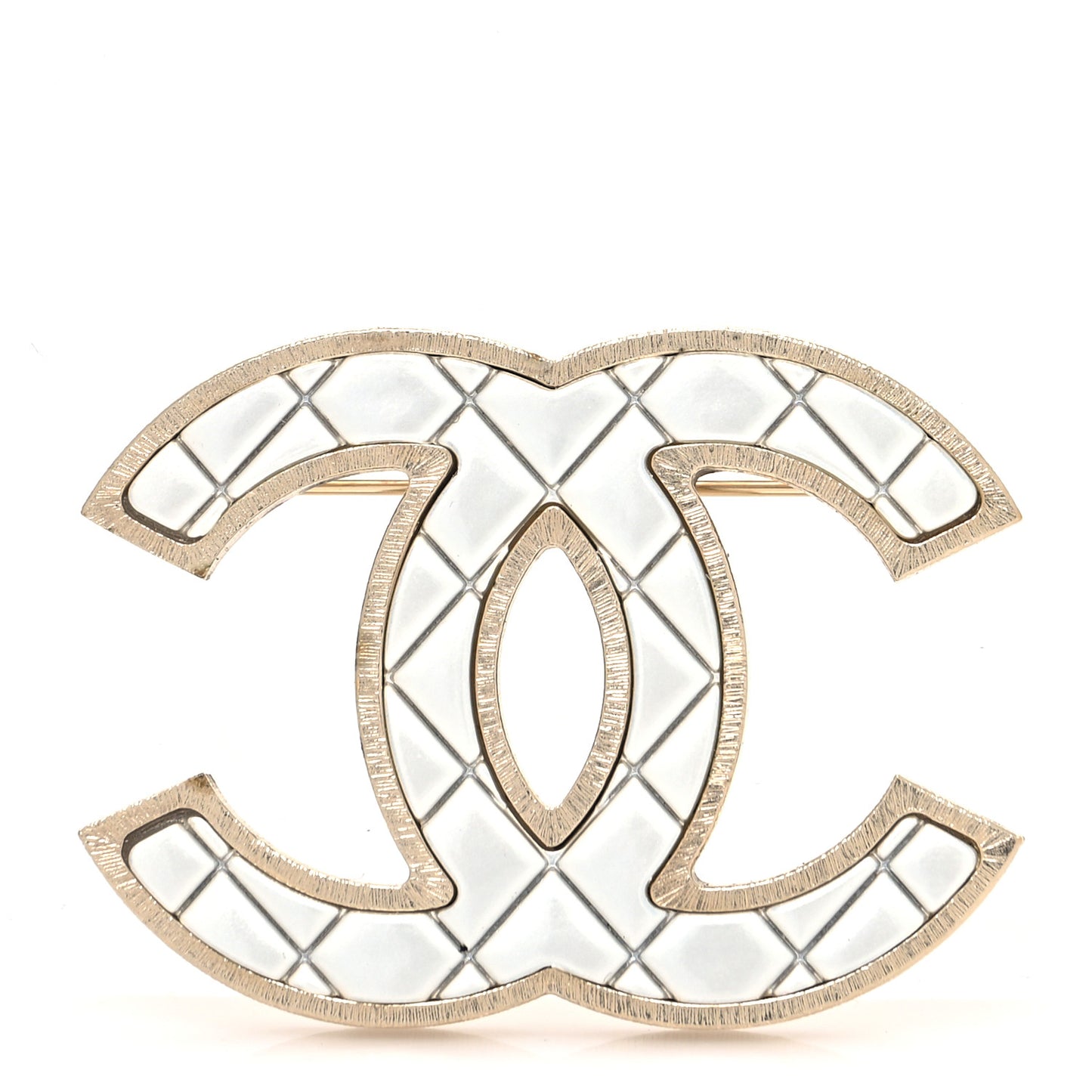 Metal Quilted CC Brooch Silver Gold