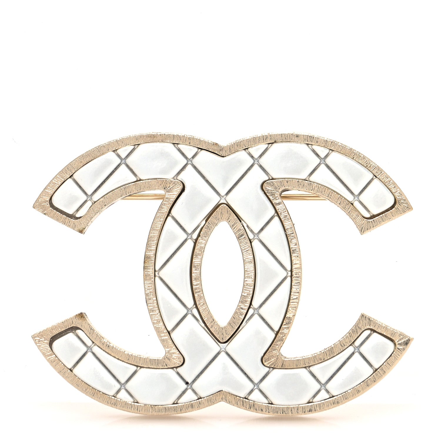 Chanel Metal Quilted CC Brooch Silver Gold 1 of 5