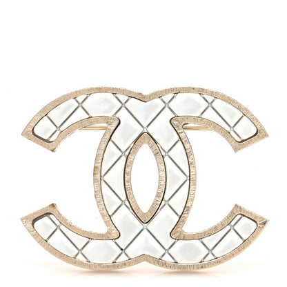 Chanel Metal Quilted CC Brooch Silver Gold 1 of 5
