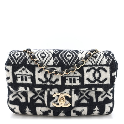 Chanel Cashmere Knit Coco Neige Flap Black White 1 of 10