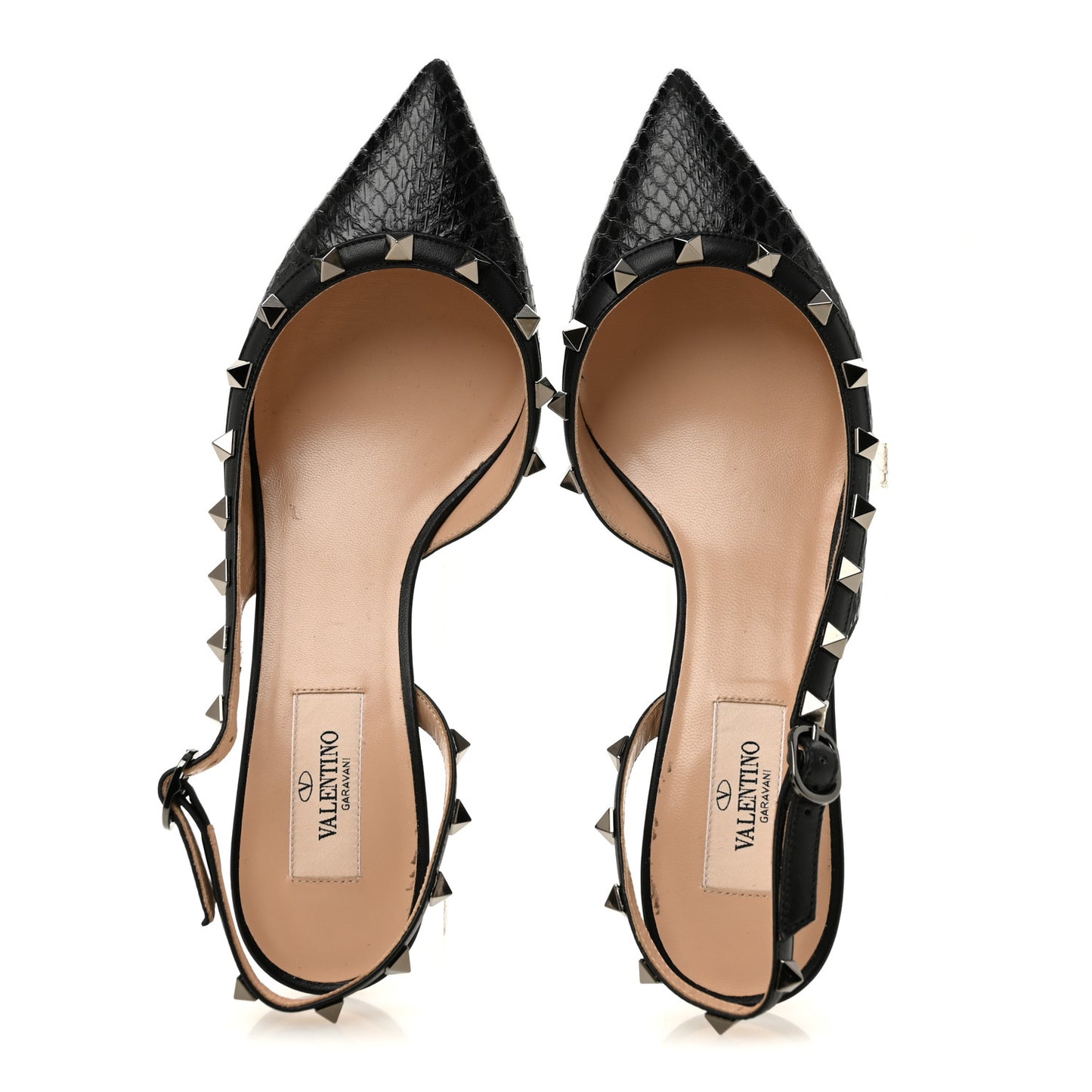 Snakeskin Rockstud Half D'Orsay Slingback 50mm Pumps 38 Black