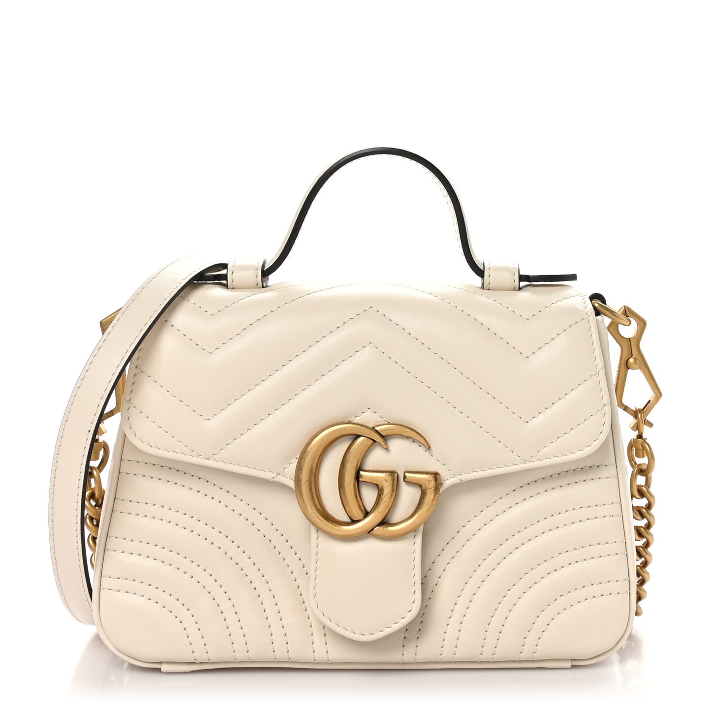 Calfskin Matelasse Mini GG Marmont Top Handle Shoulder Bag White