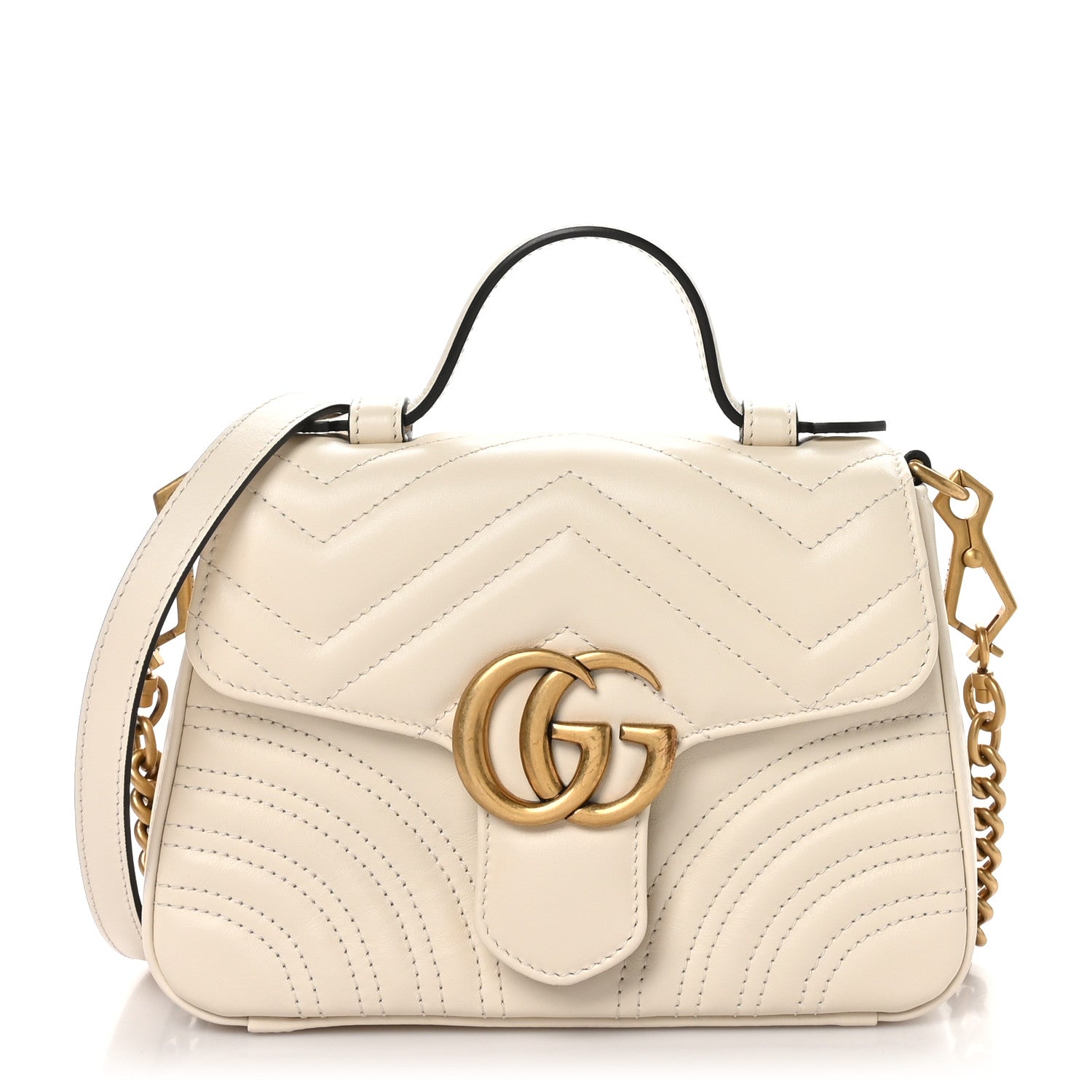 Gucci Calfskin Matelasse Mini GG Marmont Top Handle Shoulder Bag White 1 of 11