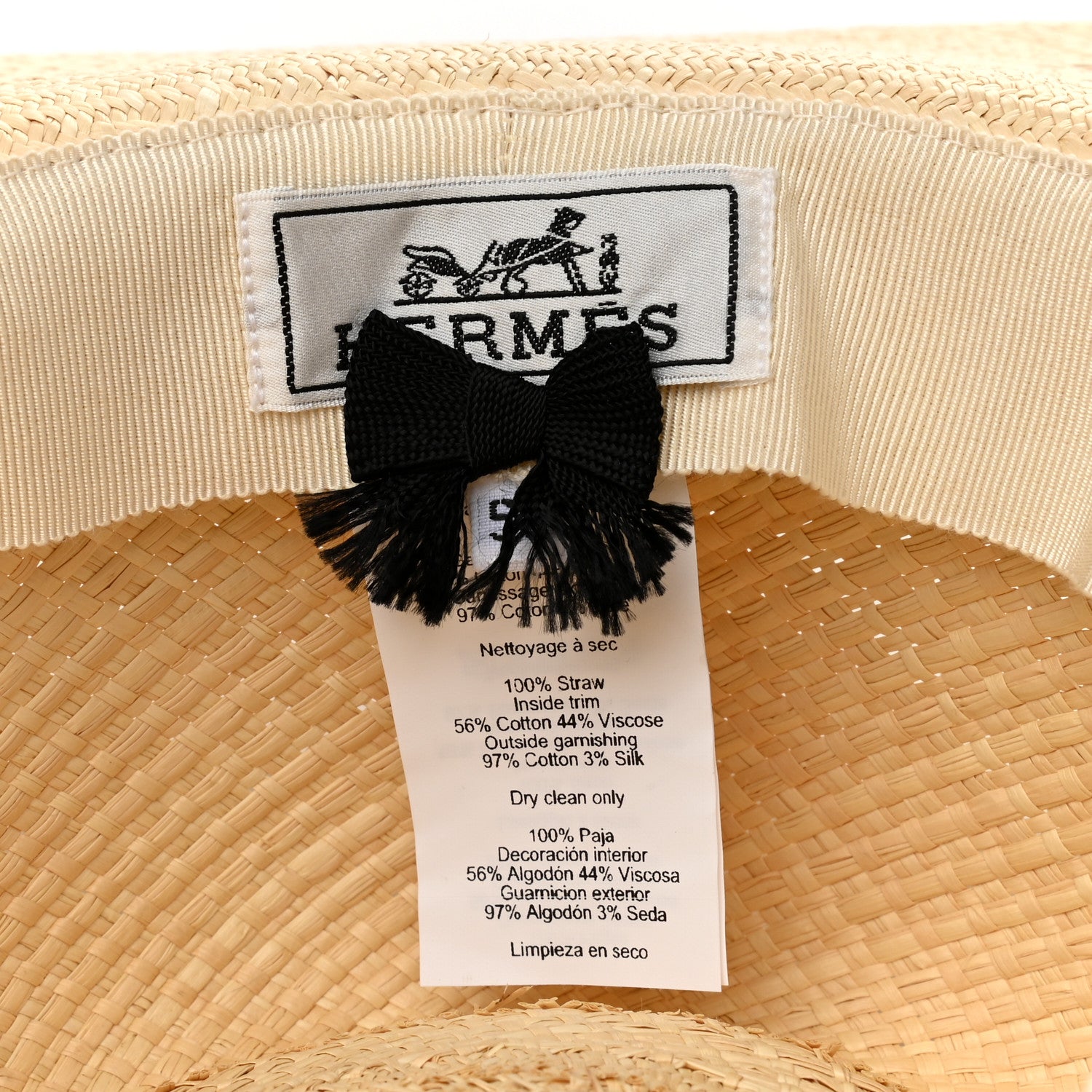 Hermes Straw Brides De Gala Panama Carrousel Hat 58 Naturel Ecru Black 9 of 9