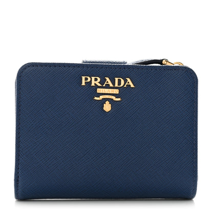 Prada Saffiano Metal Compact Wallet Cobalto 1 of 9