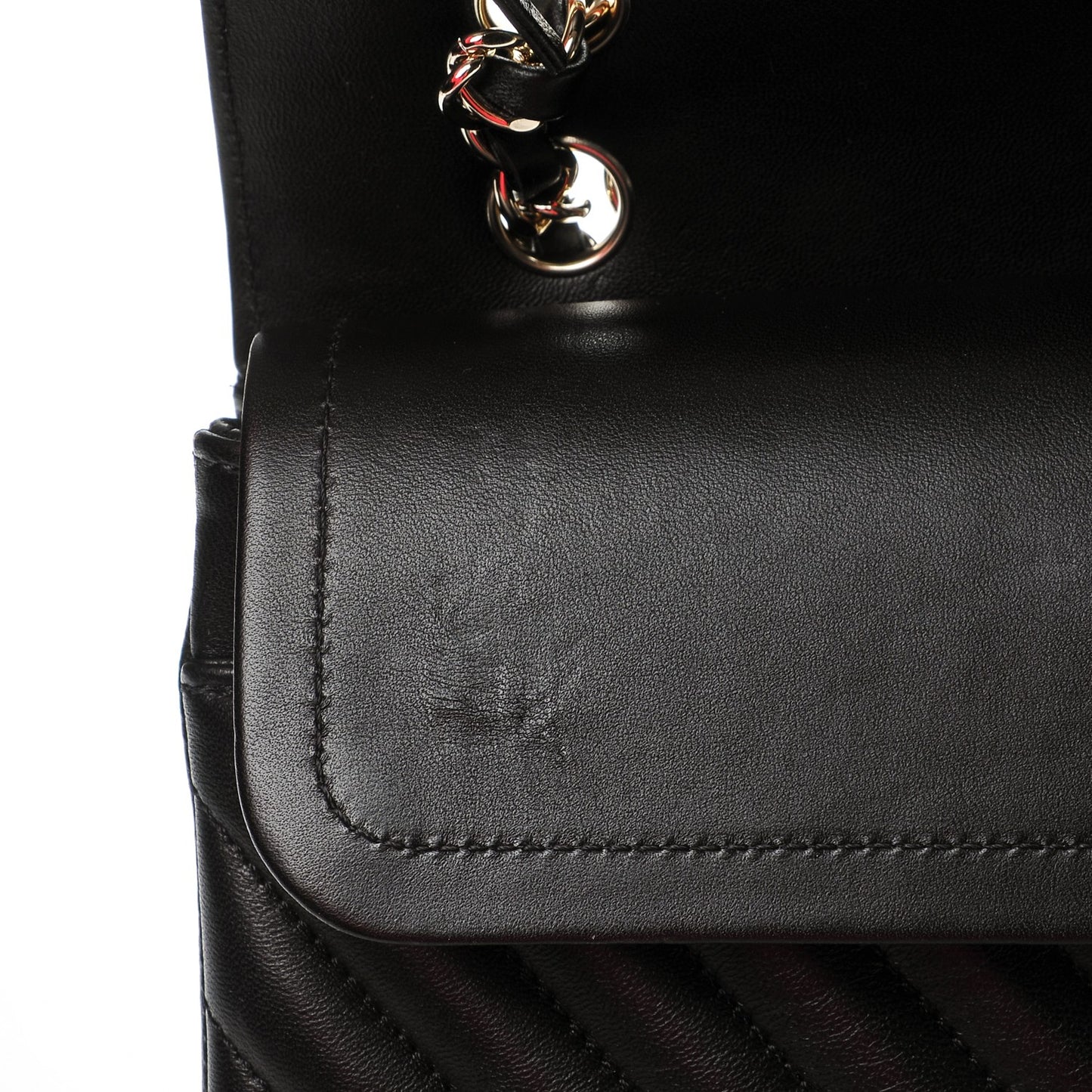Lambskin Chevron Quilted Medium Double Flap Black