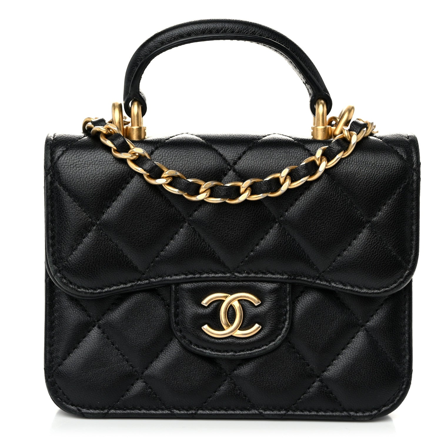 Chanel Lambskin Quilted Top Handle Flap Coin Purse With Chain Black 1 of 12