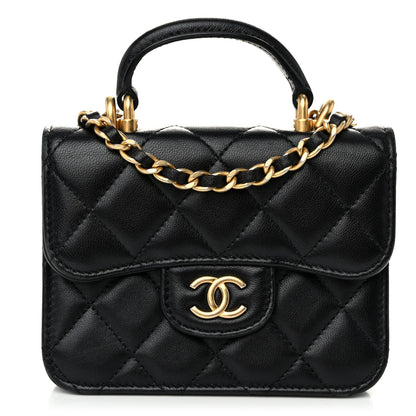 Chanel Lambskin Quilted Top Handle Flap Coin Purse With Chain Black 1 of 12