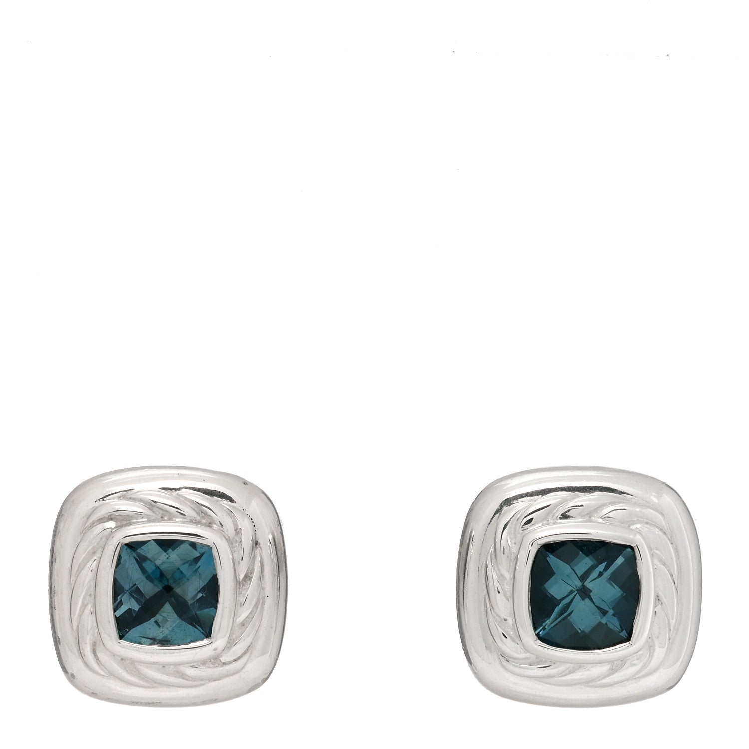 David Yurman Sterling Silver Hampton Blue Topaz 5mm Cable Classics Stud Earrings 1 of 4