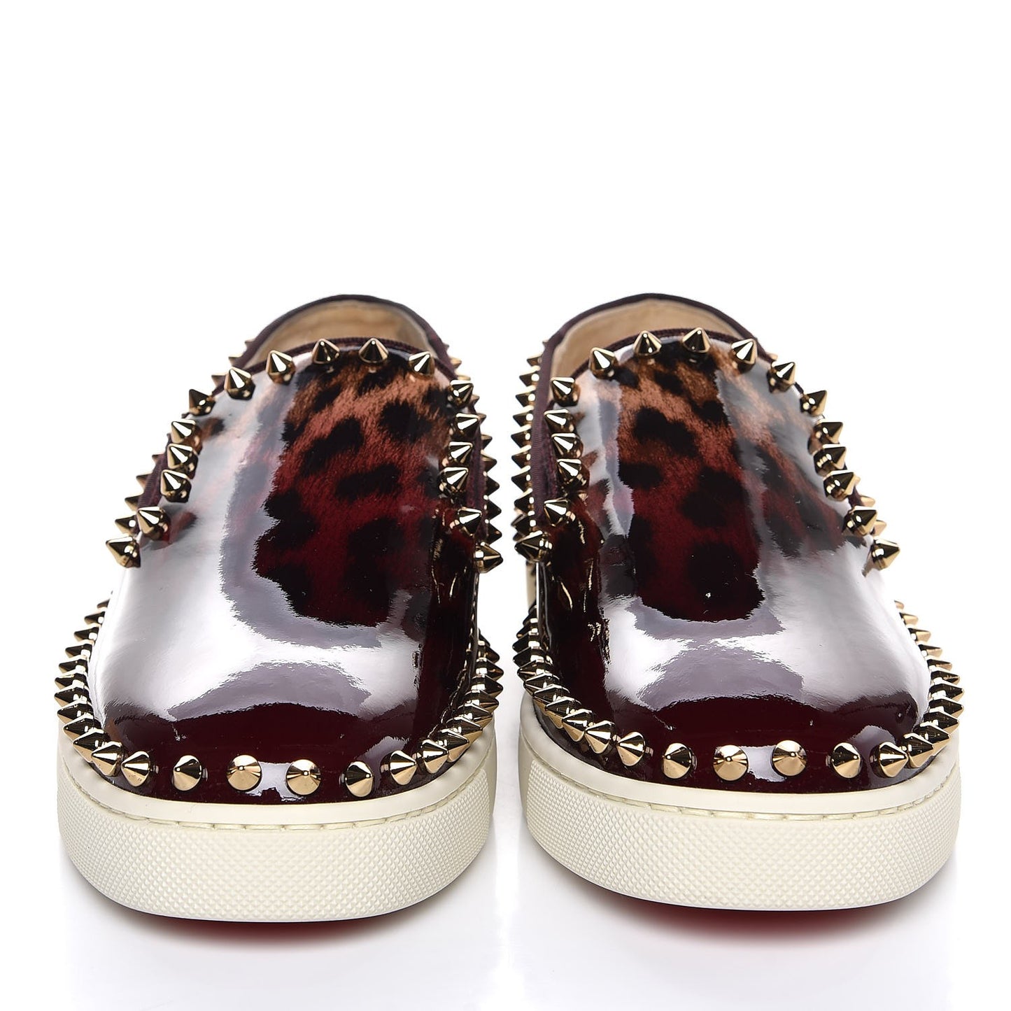 Patent Degrade Leopard Studded Womens Pik Boat Flat Loafers 35.5 Bronze