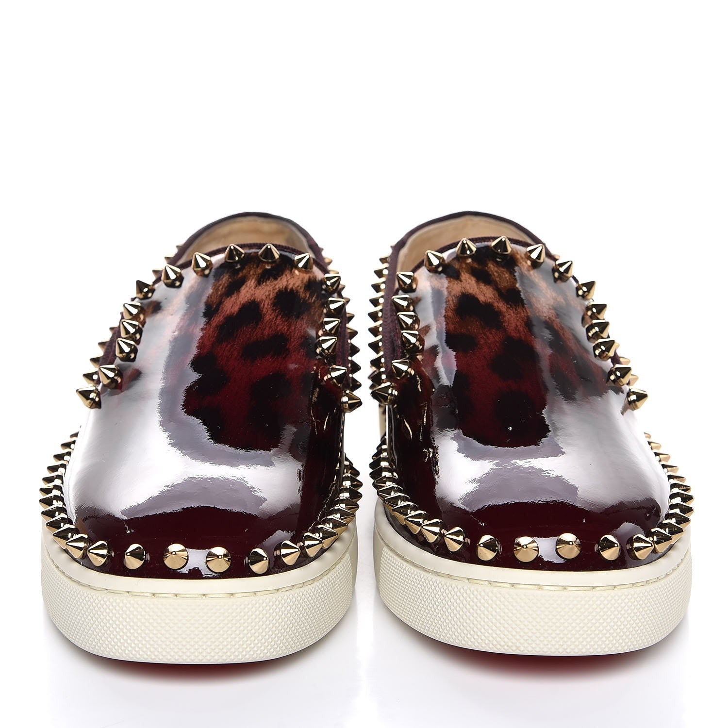 Christian Louboutin Patent Degrade Leopard Studded Womens Pik Boat Flat Loafers 35.5 Bronze 2 of 9