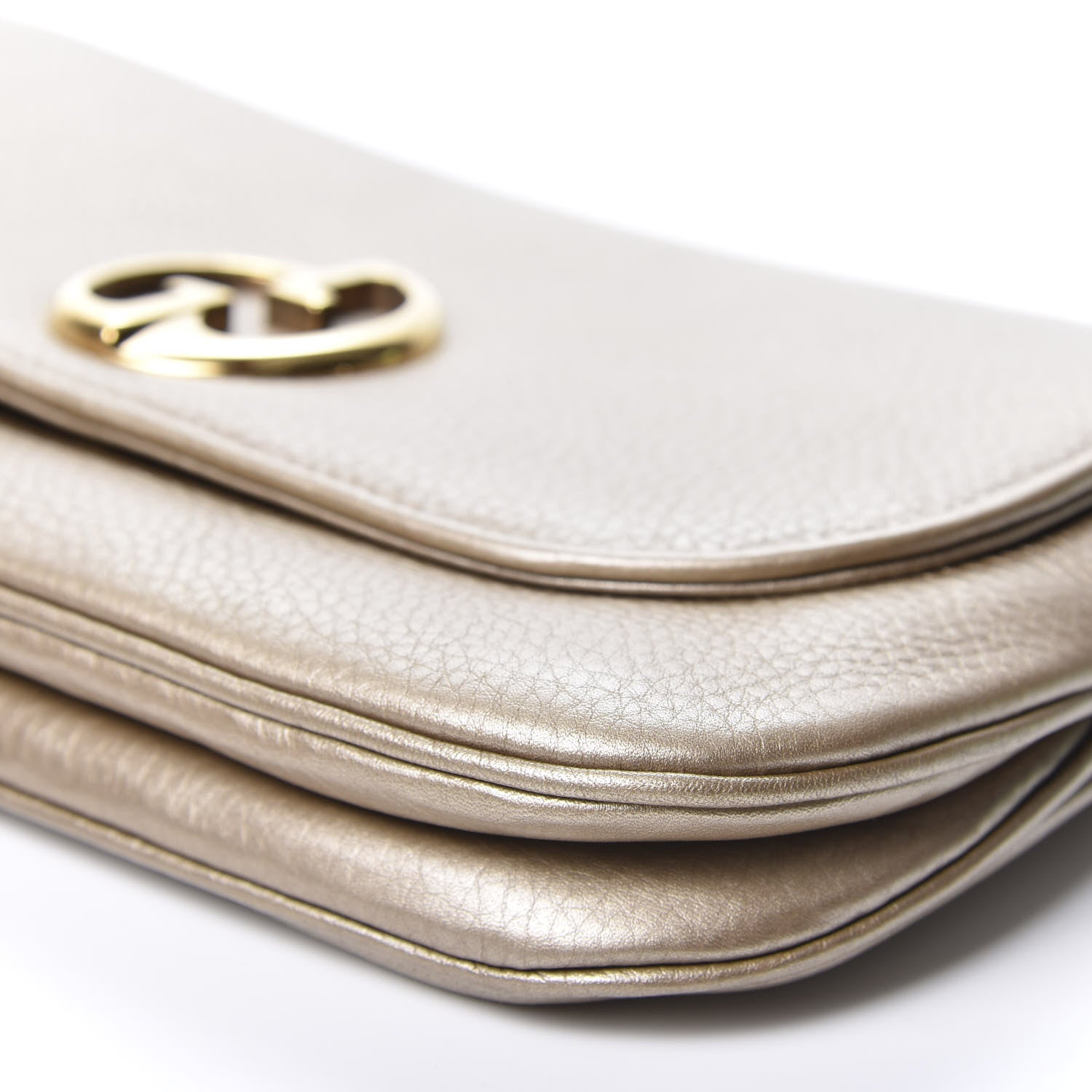 Gucci Metallic Pebbled Calfskin Medium 1973 Chain Shoulder Bag Golden Beige 6 of 9
