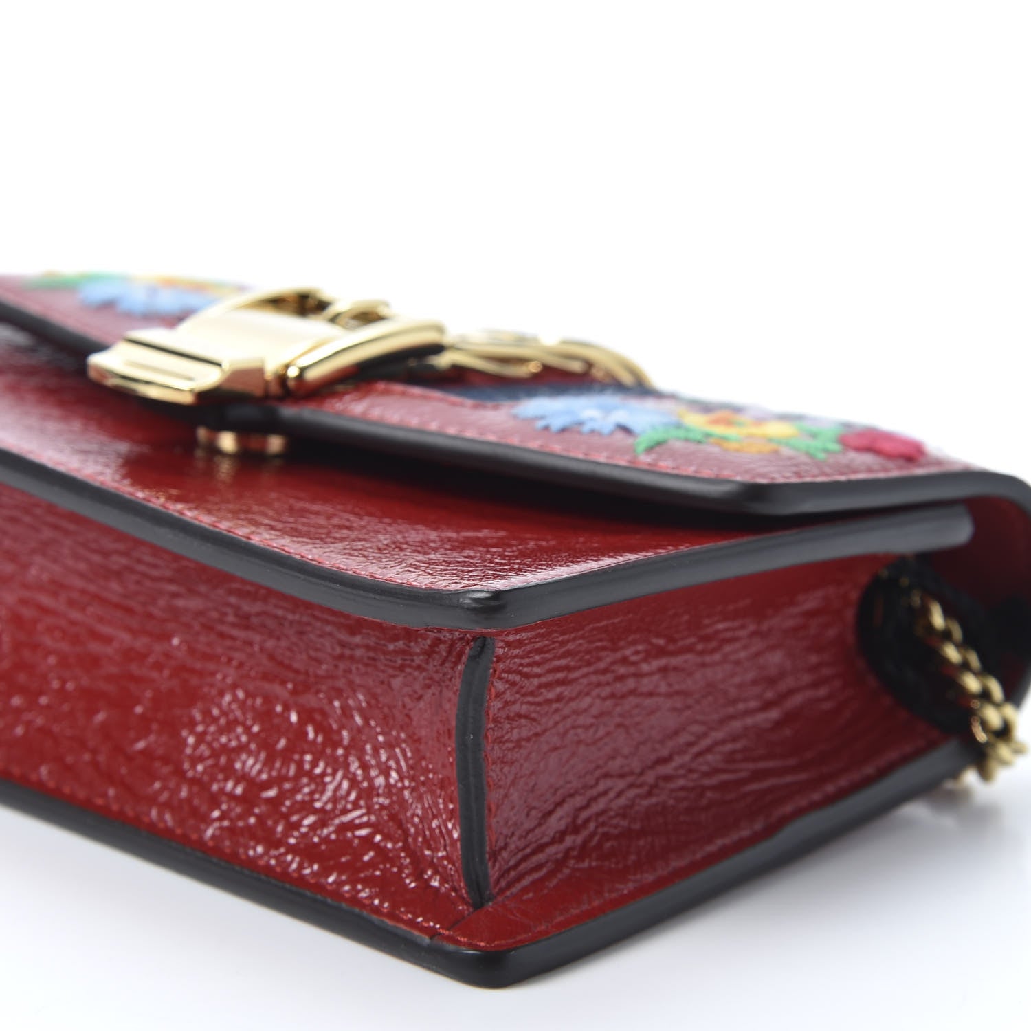Gucci Patent Embroidered Super Mini Sylvie Chain Shoulder Bag Hibiscus Red 6 of 10