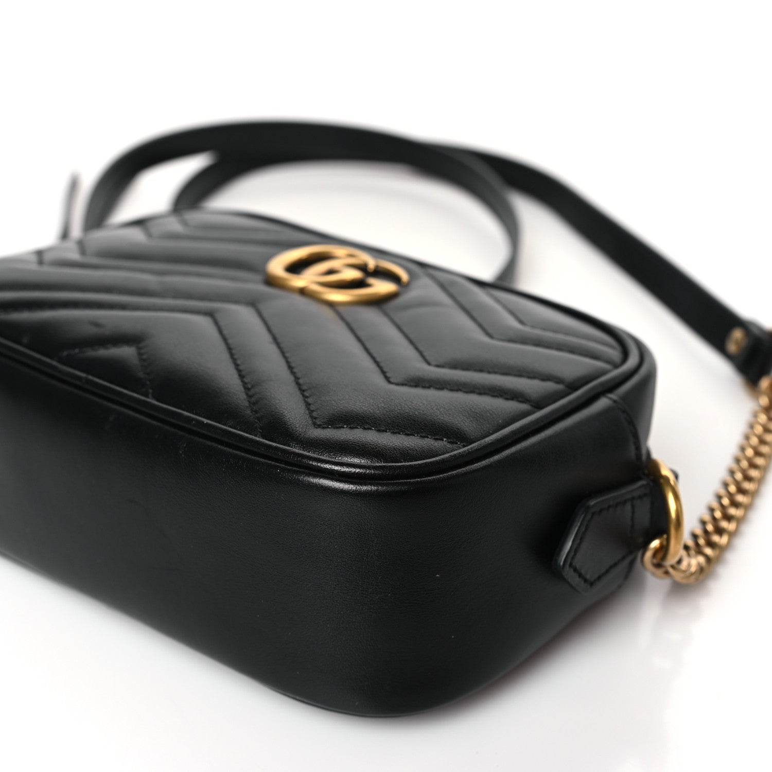 Gucci Calfskin Matelasse Mini GG Marmont Chain Shoulder Bag Black 9 of 11