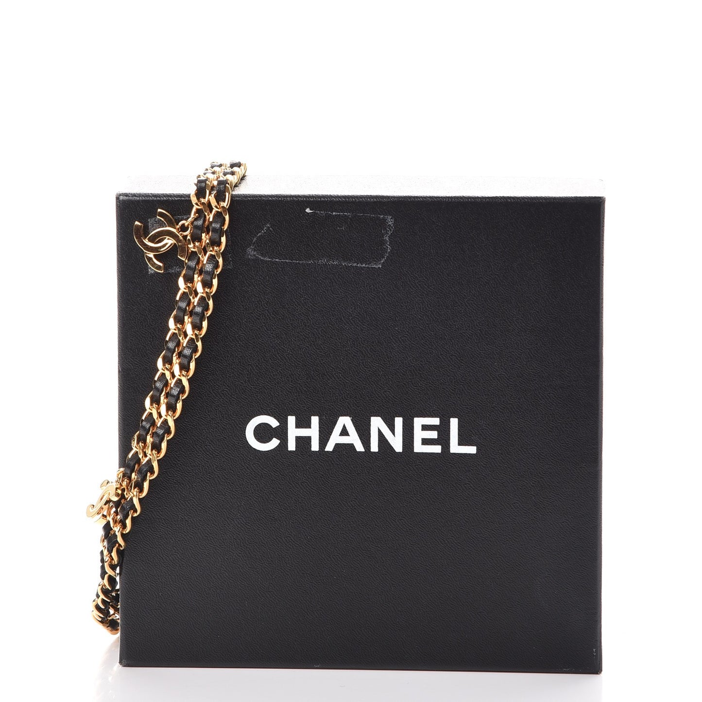 Lambskin Chain CC Charm Belt Black Gold