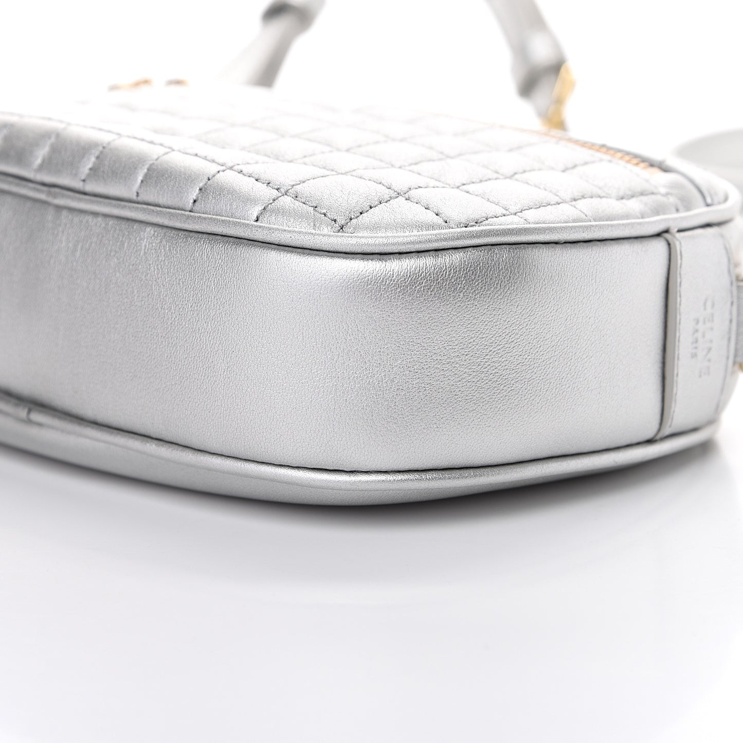 Laminated Calfskin Quilted Small C Charm Bag Silver