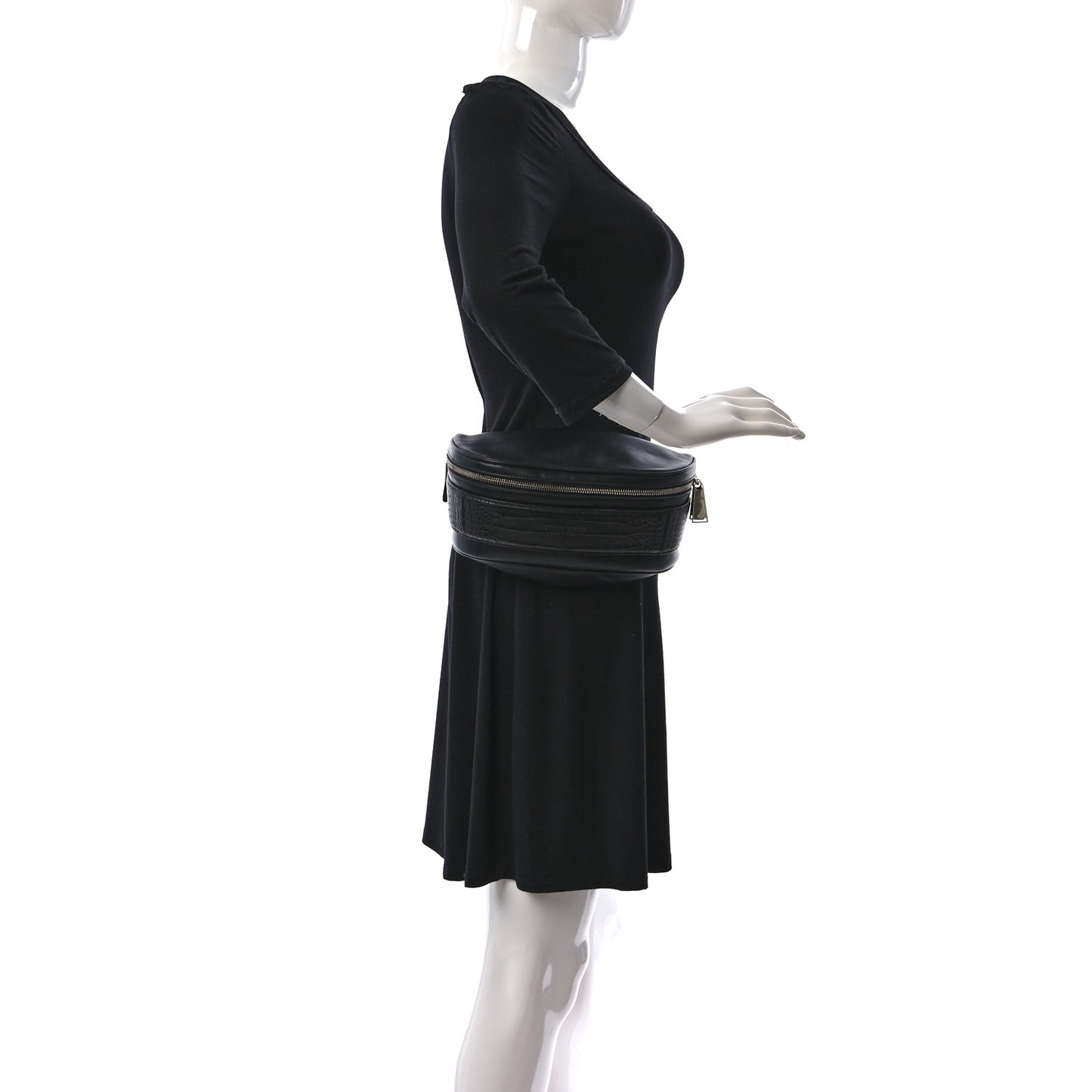 French Calfskin Alligator Embossed Belt Bag Black