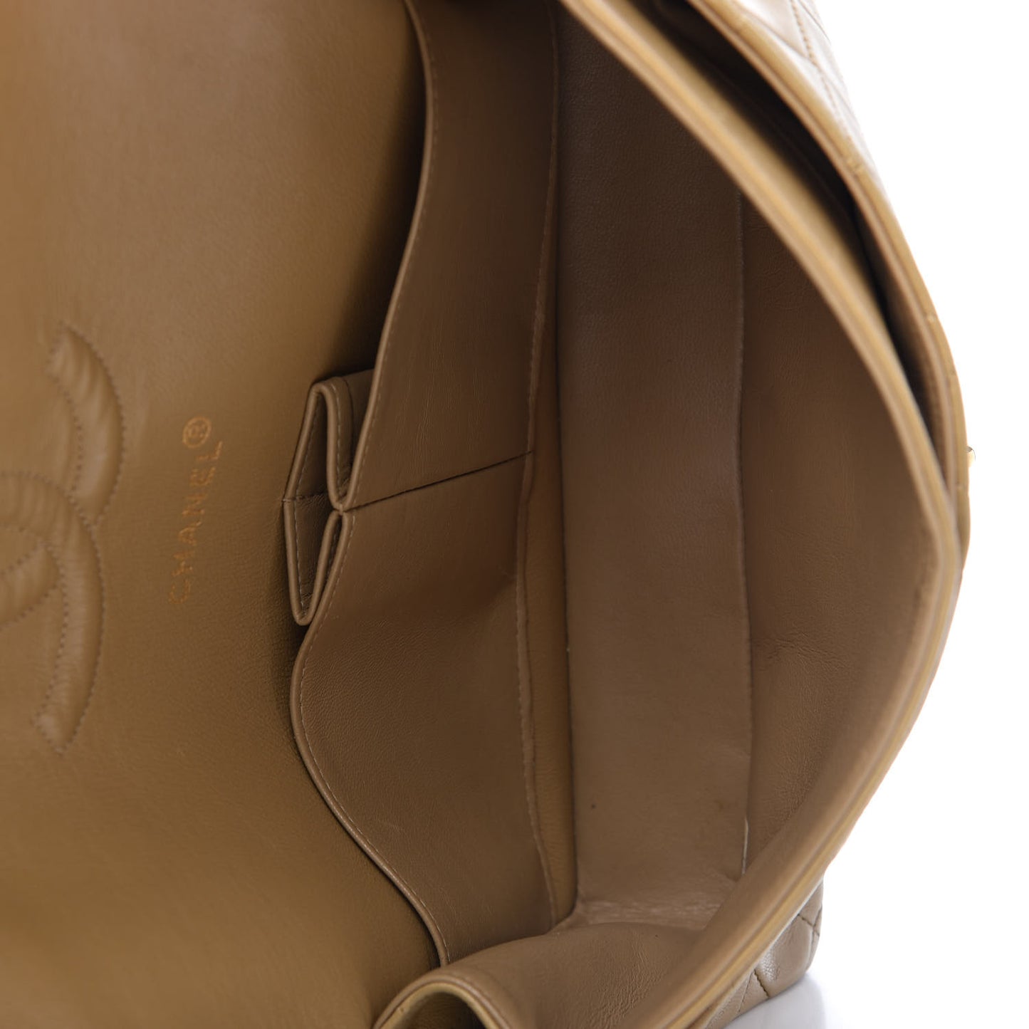 Lambskin Quilted Medium Double Flap Beige