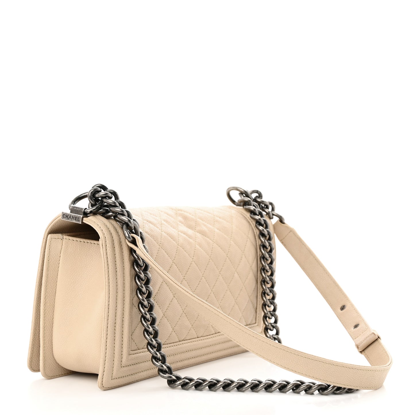 Caviar Quilted Medium Boy Flap Beige Clair