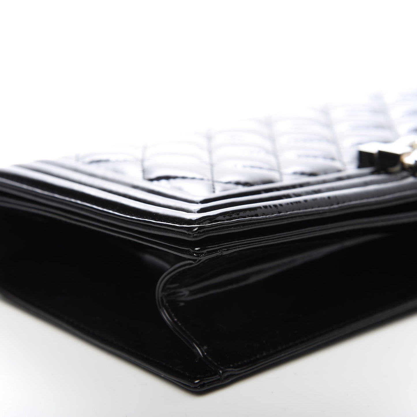 Patent Quilted Boy Flap Clutch Black