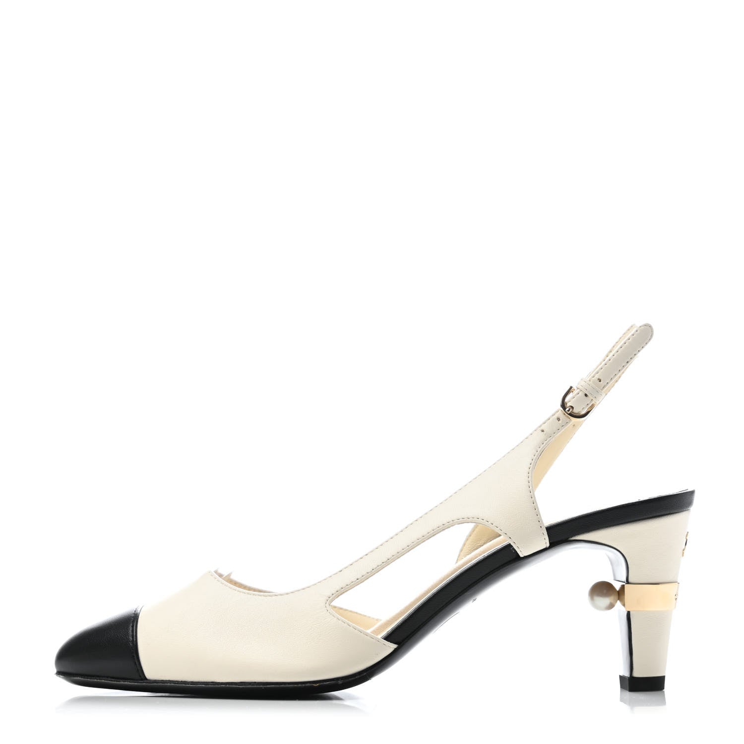 Chanel Lambskin Pearl Cap Toe CC Slingback Pumps 38 Ivory Black 1 of 4