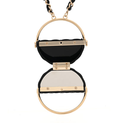 Chanel Metal Resin Quilted Flap Bag Hoop Mirror Necklace Black Gold 5 of 6