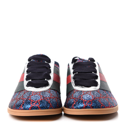 Gucci Lurex Calfskin Web GG Monogram Mens Falacer Sneakers 8 Iridescent Blue Iridescent Red Silver 2 of 9