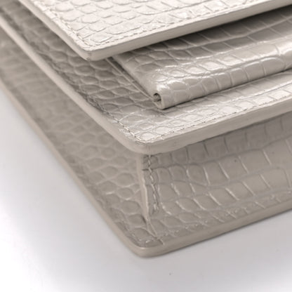 Saint Laurent Calfskin Crocodile Embossed Monogram Sunset Chain Wallet Blanc Vintage 8 of 11